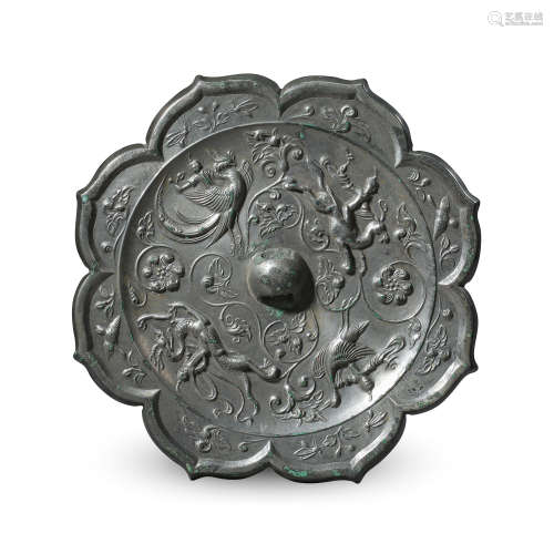 CHINESE BRONZE PHOENIX FLOWER SHAPED MIRROR TANG DYNASTY