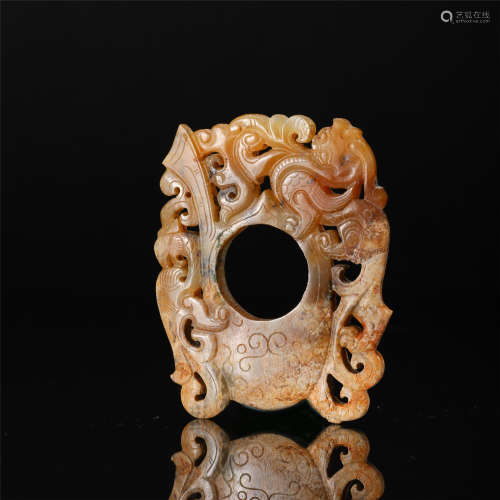 CHINESE ANCIENT JADE DRAGON PLAQUE HAN DYNASTY