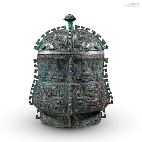 CHINESE ANCIENT BRONZE LIDDED VASE ZHOU PERIOD