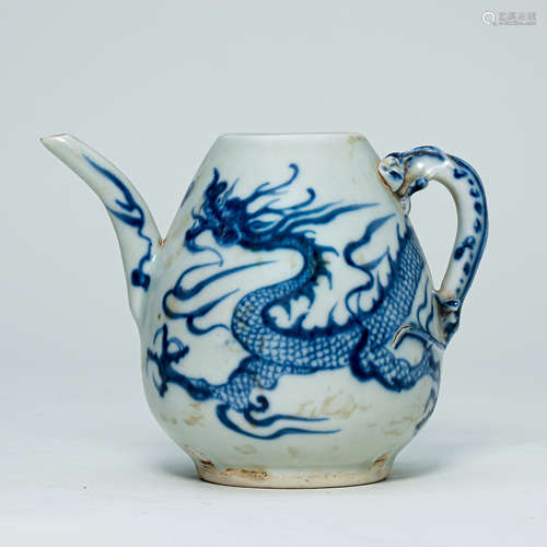 CHINESE PORCELAIN BLUE AND WHITE DRAGON KETTLE