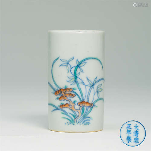 CHINESE PORCELAIN DOUCAI ORCHID BRUSH POT