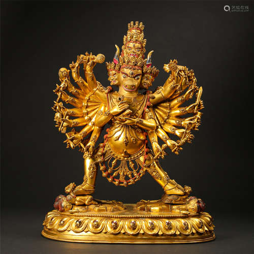 TIBETAN GILT BRONZE STANDING SAMANTAKA