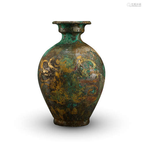 CHINESE GILT BRONZE FLYING BEAUTY VASE HAN DYNASTY