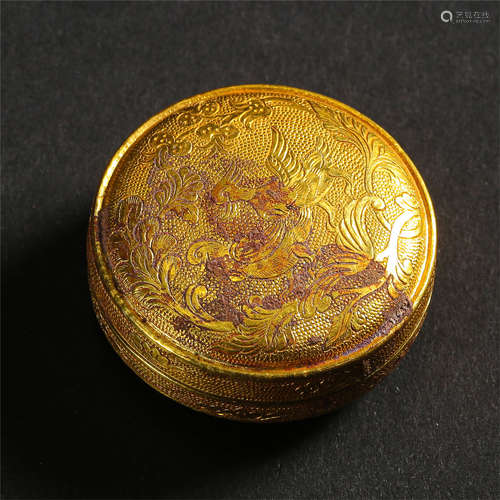 CHINESE PURE GOLD LIDDED ROUND BOX TANG DYNASTY