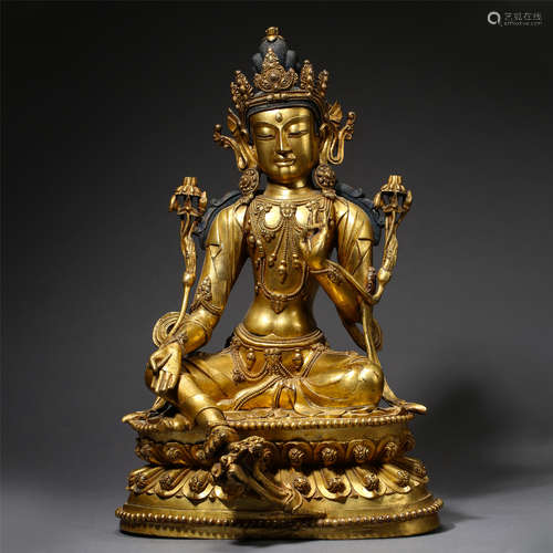 CHINESE GILT BRONZE SEATED GUANYIN