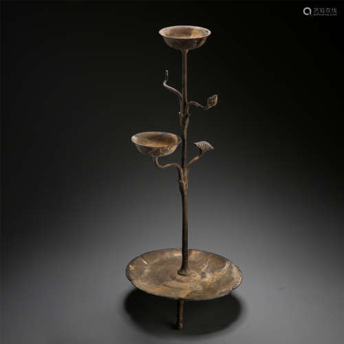CHINESE SILVER TREE OIL LAMP TANG DYNASTY