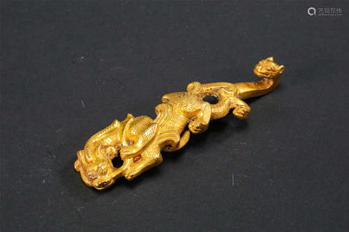 CHINESE PURE GOLD DRAGON BELT HOOK HAN DYNASTY