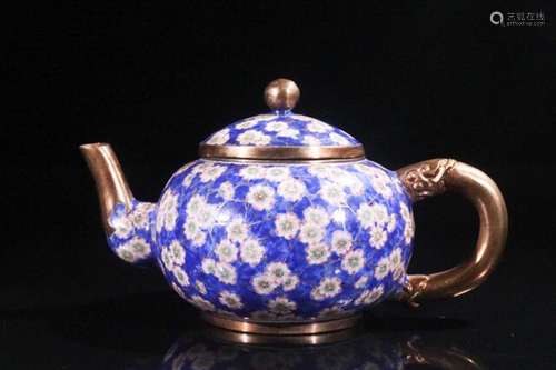 QIANLONG MARK CLOISONNE FLOWER PATTERN TEA POT