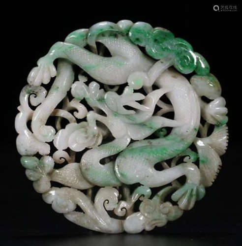 AN OLD JADEITE CARVED DRAGON PATTERN WAZI