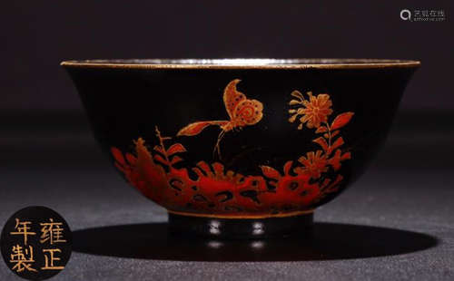 A BLACK GLAZE BUTTERFLY PATTERN BOWL