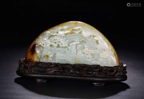 A HETIAN JADE CARVED LANDSCAPE PATTERN PENDANT