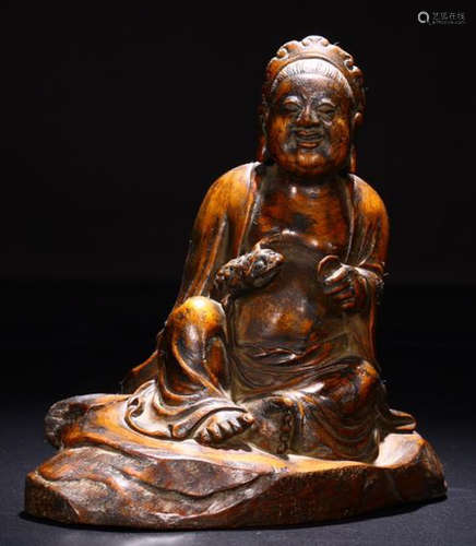 A HUANGYALI WOOD CARVED FIGURE STATUE