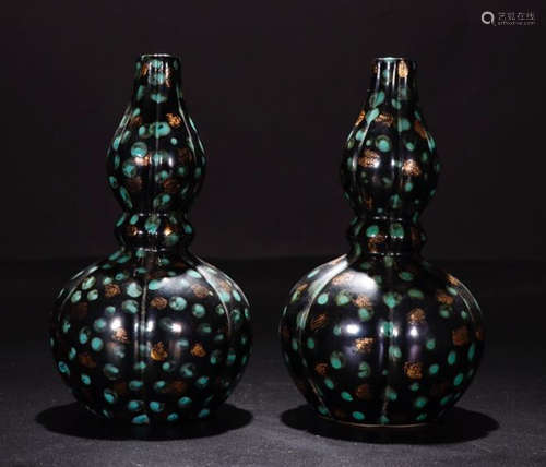 PAIR BRONZE GLAZE GOURD VASE