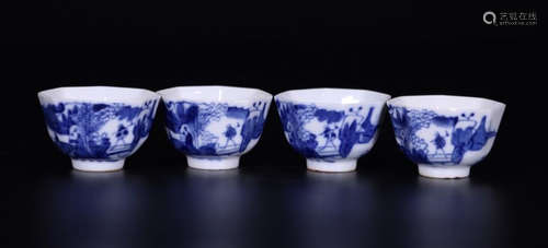 SET WHITE&BLUE GLAZE FIGURE PATTERN CUP