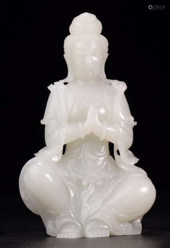 A HETIAN JADE CARVED GUANYIN BUDDHA