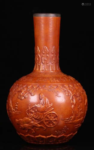 A LACQUER CARVED STORY PATTERN VASE