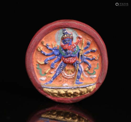 A TIBETAN PAINTED HAPPY BUDDHA PENDANT