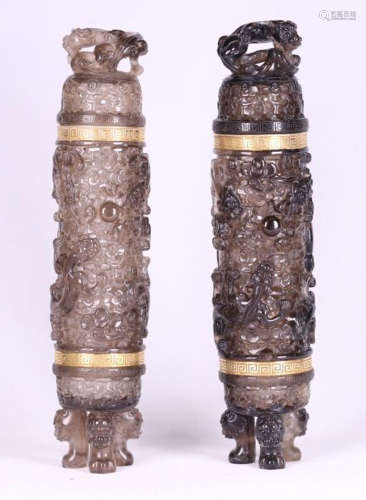 PAIR CRYSTAL DRAGON PATTERN TUBES