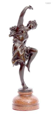 Attributed to Jean de Runcourt, bronze study of a female dancer or athlete in a dancing pose with