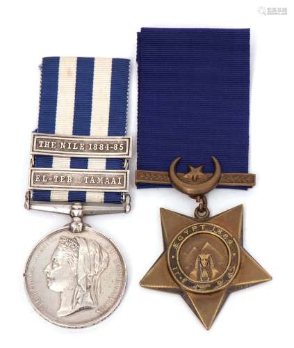 Victorian pair comprising Egypt medal 1882-89, undated, with clasps for El-Teb Tamaai, and The