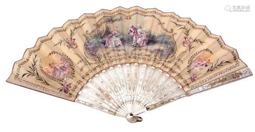 Late 19th century French mother of pearl and silvered 18-stick fan, with pierced and engraved detail