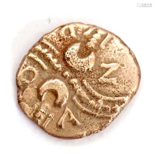 Catavallauni, Andoco, celtic gold, quarter-stater, crossed wreath, crescents in centre, ANDO in