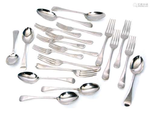 Mixed Lot: comprising six each Old English pattern dinner forks, dessert forks, dessert spoons,