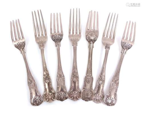 Mixed Lot: seven various dinner forks including single Provincial Kings pattern example with Union