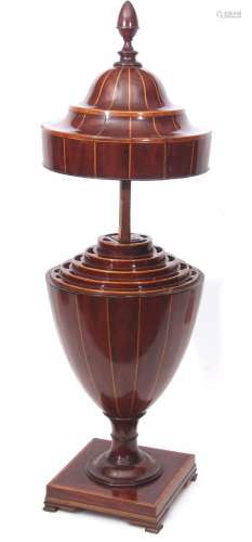 Late 18th/early 19th century mahogany urn shaped knife box, of circular form, the domed top