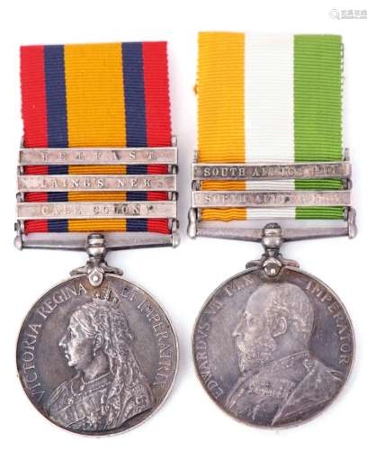 Boer War pair comprising Queen's South Africa medal (3rd type) with three clasps, Cape Colony,