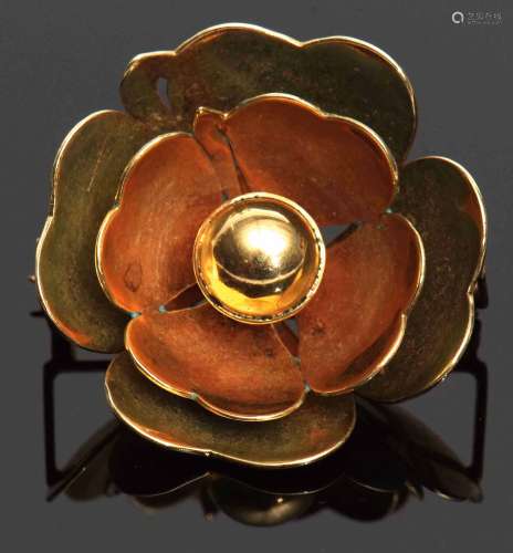 Retro Cartier blue enamel and gold reflective flower brooch/pendant, circa 1945, stamped Pat.