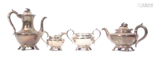 Victorian four piece tea and coffee service comprising tea pot, coffee pot, sugar basin and milk