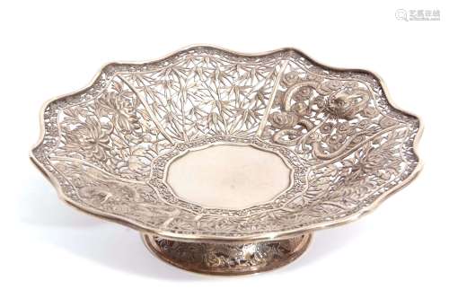 Late 19th/early 20th century Chinese silver pedestal dish of shaped circular form with plain