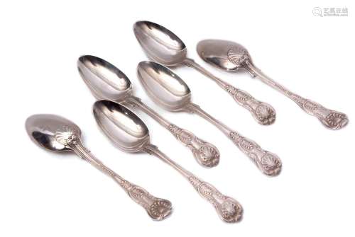 Mixed Lot: comprising six various Kings pattern dessert spoons, combined weight approx 374gms,