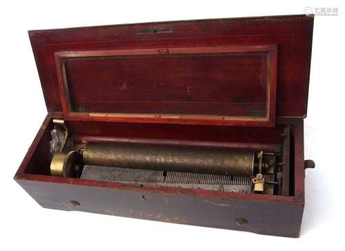 Late 19th century Swiss walnut and boxwood line inlaid cylinder music box, Nicole Freres - Geneve,