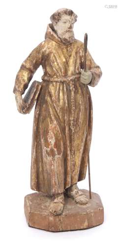 Giltwood carved study probably of St Francis of Assisi, clutching a possibly non-matching and