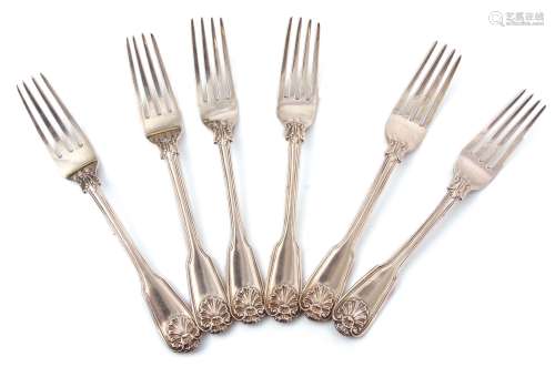 Five William IV dinner forks, Fiddle husk with husk heel, length 20 1/2 cm, London 1832, maker's