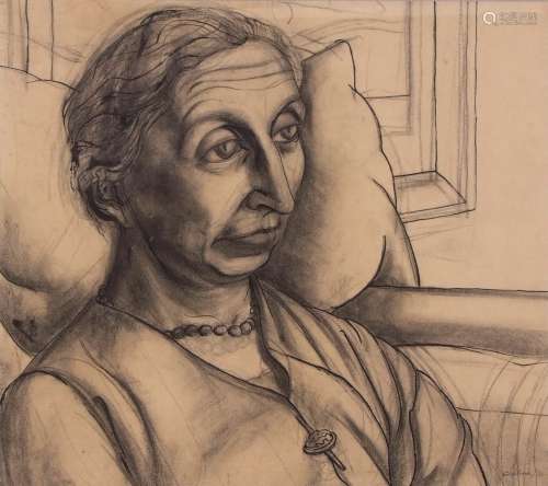 AR Ithell Colquhoun (1906-1988) Portrait of a seated lady, pen, ink, charcoal and wash, signed and