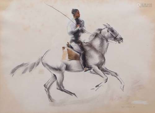 AR John Rattenbury Skeaping (1901-1980), Figure on horseback watercolour, signed and dated 70