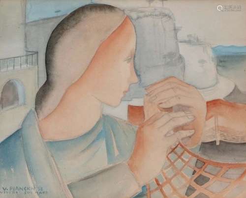 Viktor Planckh (1904-1941), Female figure, watercolour, signed, dated 33 and inscribed 