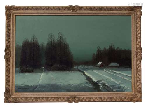 AR Wiktor Kozecki (1890-1980) Winter landscape at night oil on canvas, signed lower left 60 x 90cms