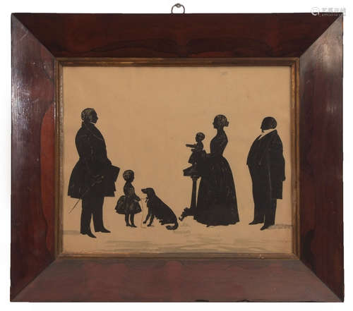 Susi McLaughlin (19th/20th century) Family profile cut silhouette with bronzed highlights, signed