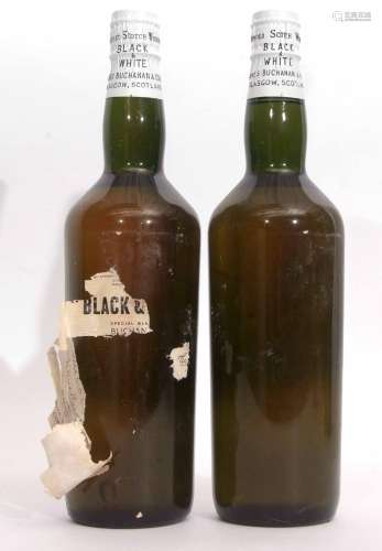 Black & White whisky (James Buchanan & Son), 2 bottles, (part of one label remaining only)