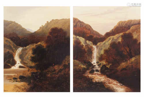 J Howard (19th century), Landscapes with waterfalls, pair of oils on canvas, both signed, 90 x