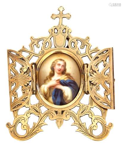 Continental School (19th/20th century) Miniature religious altar piece, painting on porcelain plaque