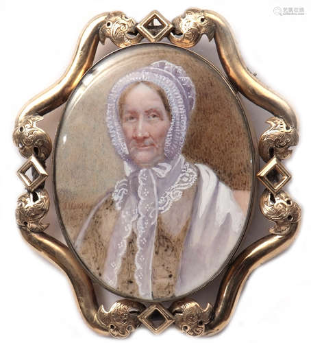 English School ( 19TH century) Head and shoulders portrait of a lady wearing lace bonnet portrait