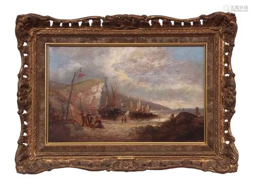 John Moore of Ipswich (1820-1902) Beach scene, oil on board, 21 x 34cm, Provenance: Eastbourne