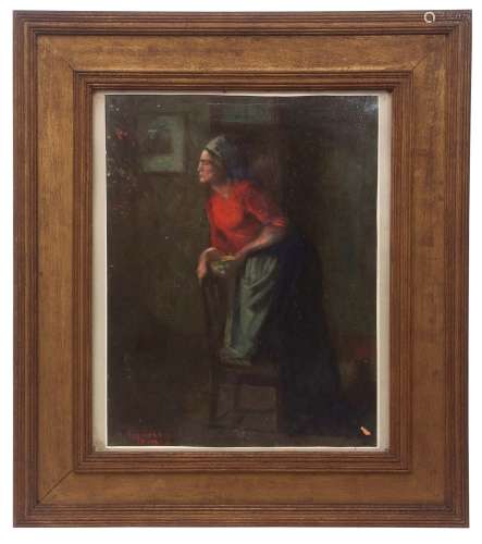AR Alfred Aaron Wolmark (1877-1961) Full length study of a Jewish woman in an interior oil on