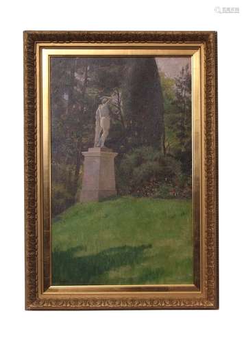 Carl Plinke (born 1867), Garden scene with statue, oil on canvas, signed lower left, 64 x 39cm