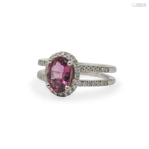 Platinum, Pink Sapphire and Diamond Ring